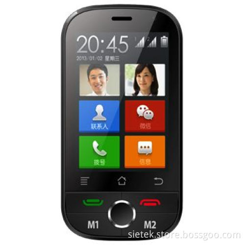 Smartphone with SOS emergency button, FM radio, MP3/MP4 players and unique UI for senior people